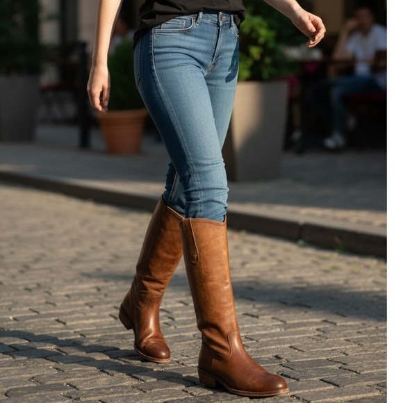 Frye Shoes - Frye Melissa Button Riding Tall Boots Women Size 8.5 Cognac brown Leather